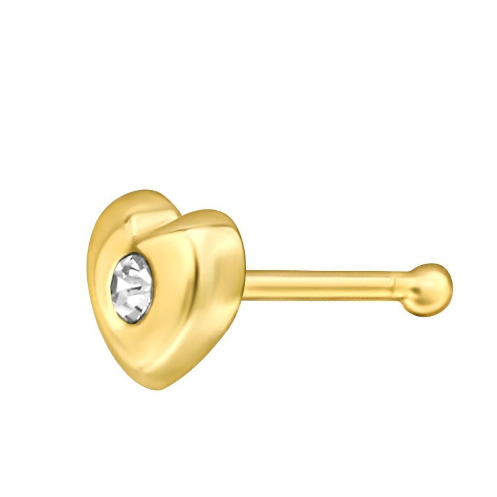 14K Gold Vermeil Heart Nose Stud | Crystal Stone
